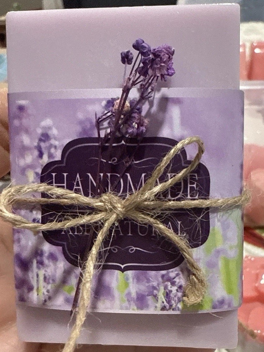 Handmade Lavender Almond Soap with hyaluronic acid, vitamin E.