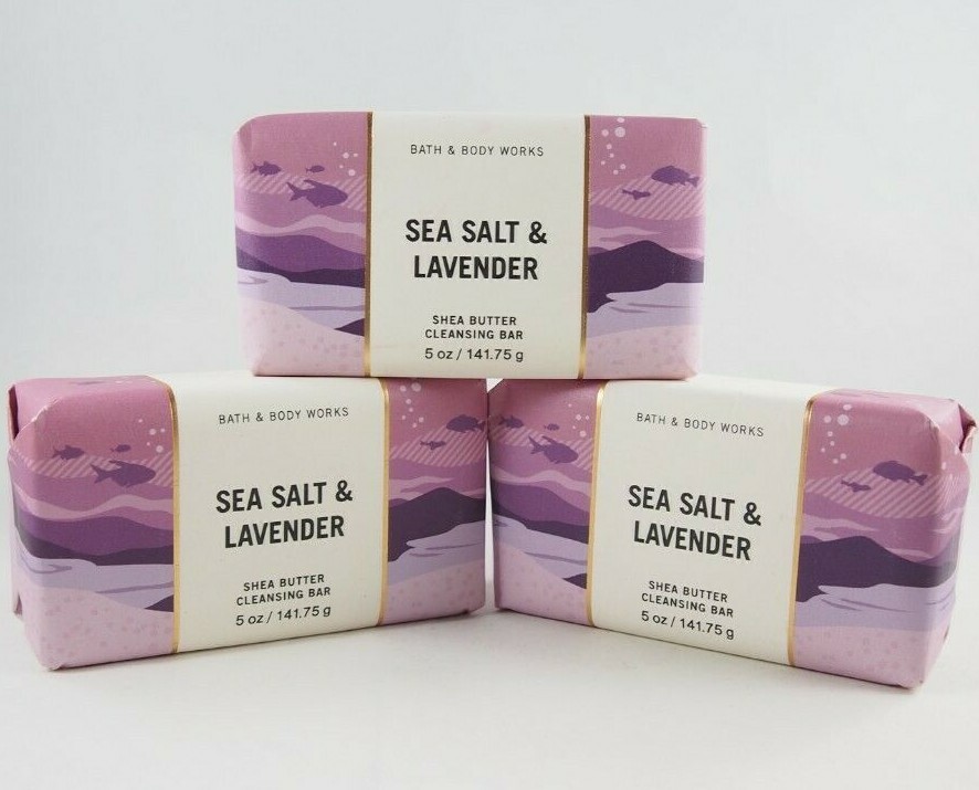 (3) Bath & Body Works Purple Sea Salt Lavender Shea Butter Cleansing Bar 5oz