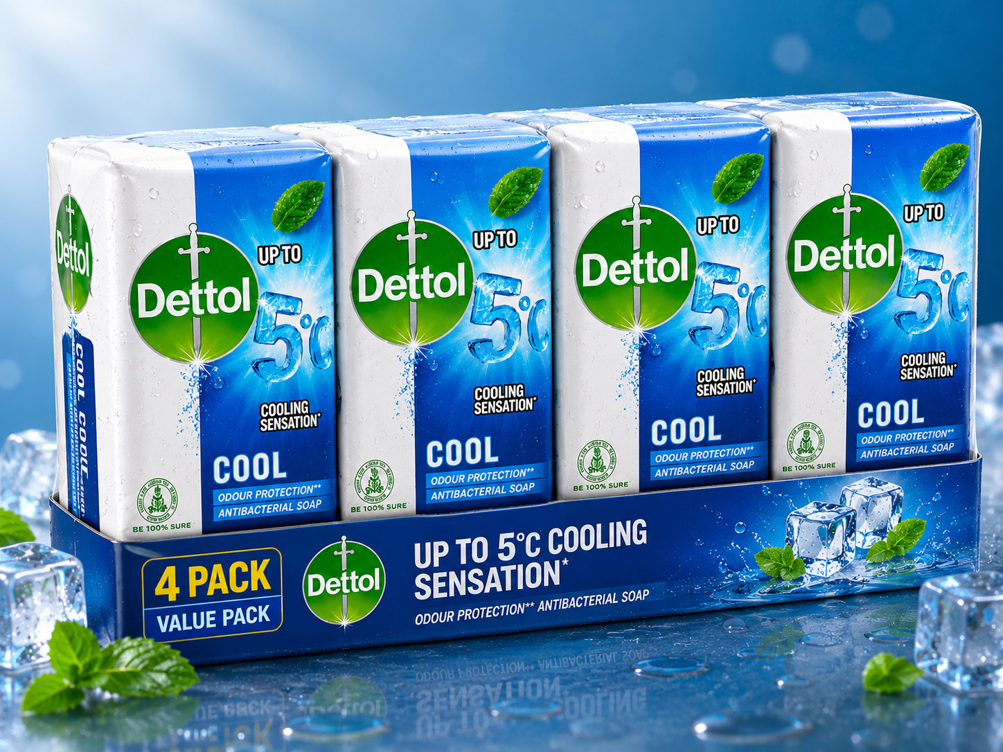 Pack of 4 Dettol Anti-Bacterial Cool Soap Bar 110g Menthol Bath Soap