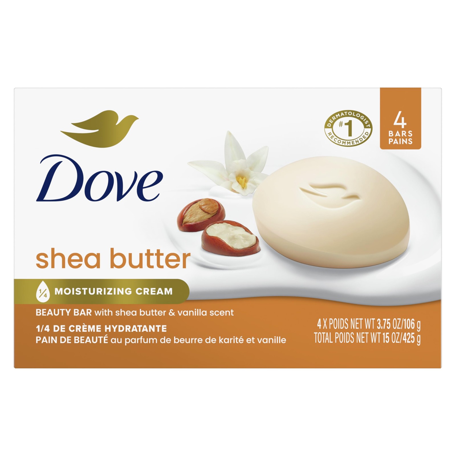 Dove Beauty Bar Soap Shea Butter 4 Count for 1 Ounce (Pack of 4), Light Green