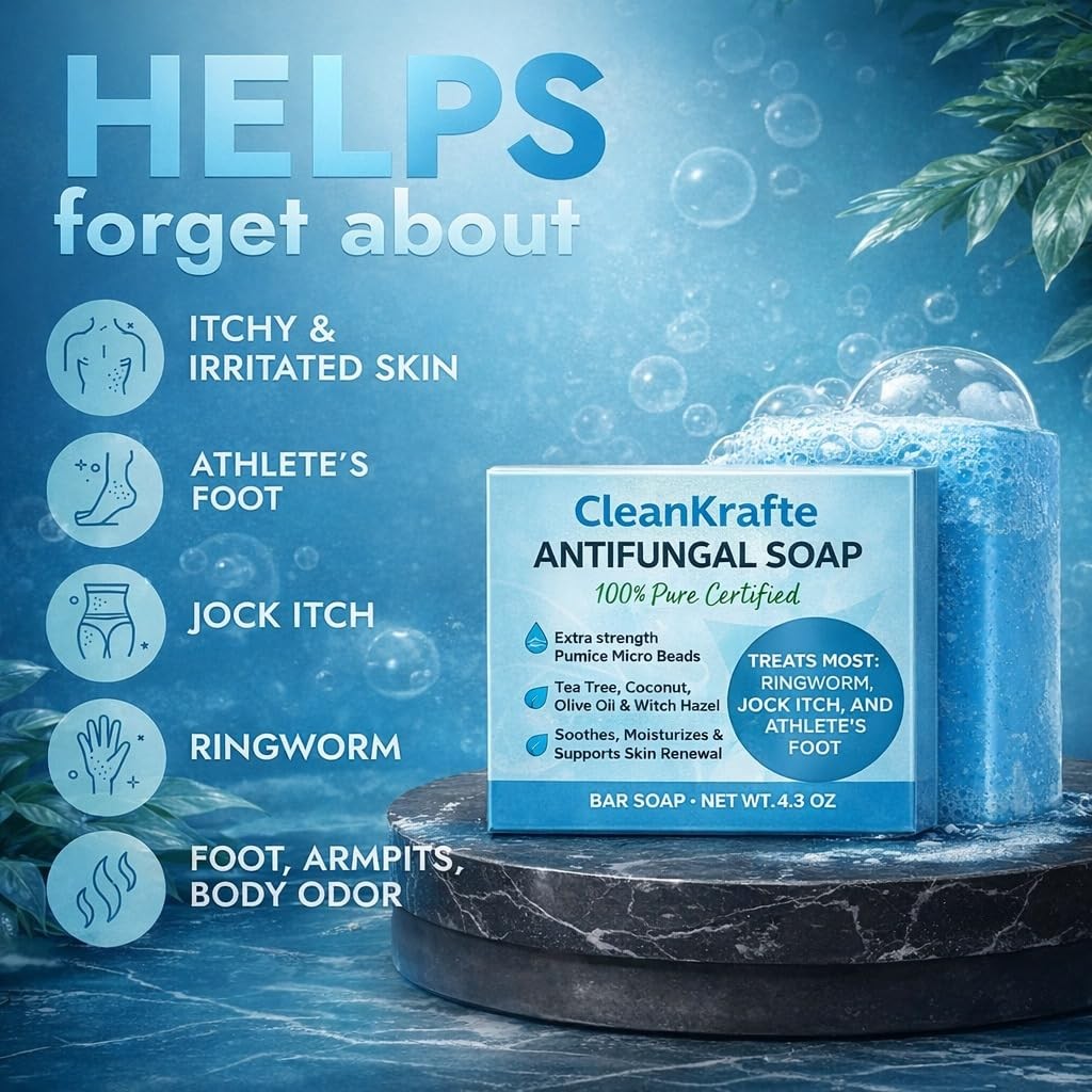 Antifungal Soap Bar for Jock Itch, Ringworm, Athletes Foot, Skin Fungus