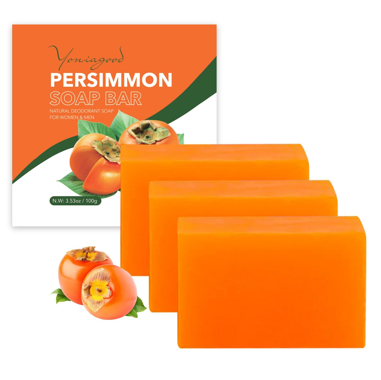 3 PCS Persimmon Soap Bar for Body Odor Control, Natural Deodorant Body Bar So…
