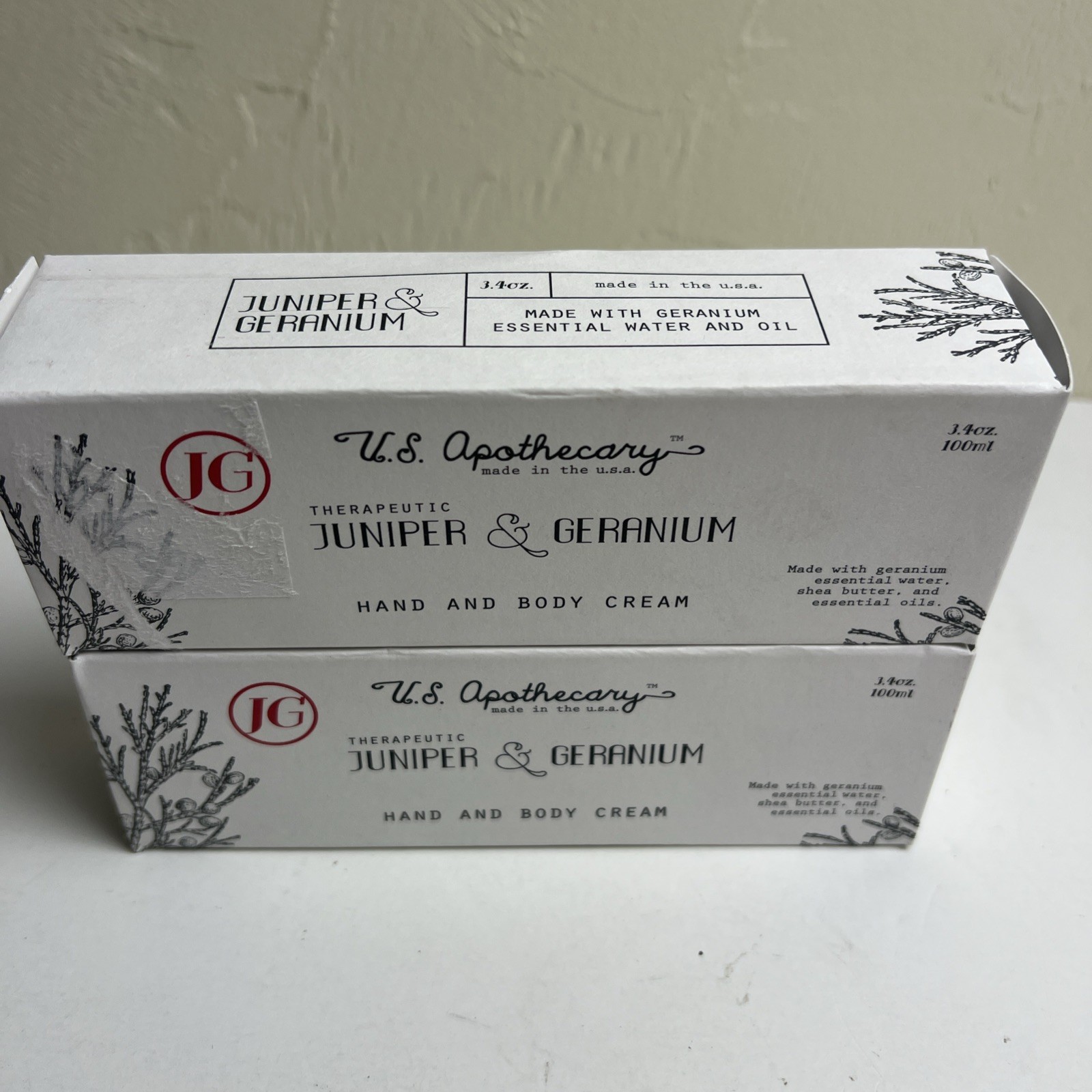 2 U.S. APOTHECARY Therapeutic Juniper & Geranium Hand & Body Cream 3.4 oz 100 ml