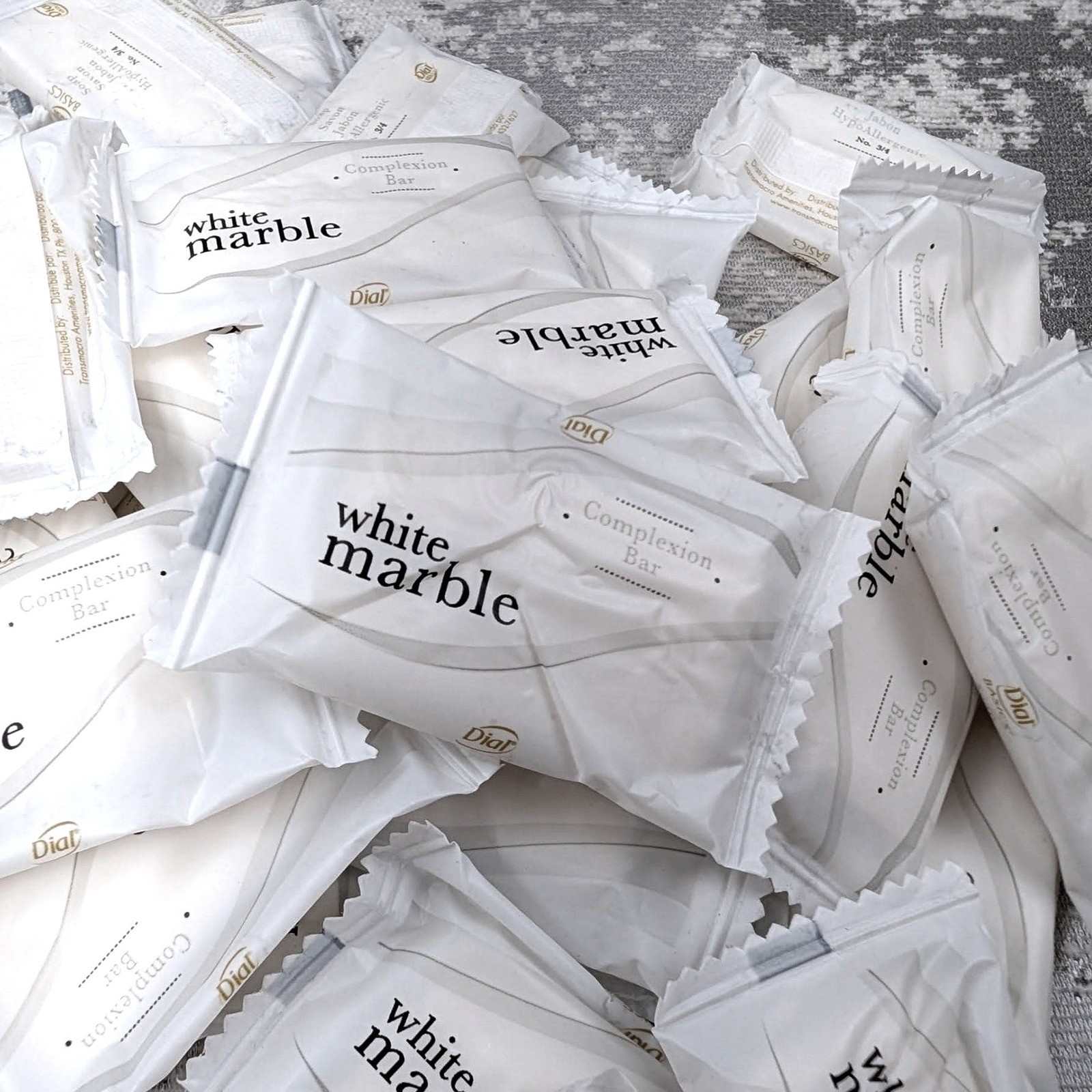 Dial White Marble Complexion Bar Soap Hypoallergenic Bulk 100 Count Travel Size