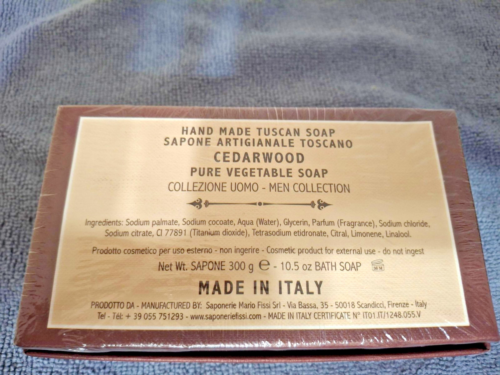 Sapone Artigianale CEDERWOOD Pure Vegetable Soap for Men Hand Made 10.5 oz Italy