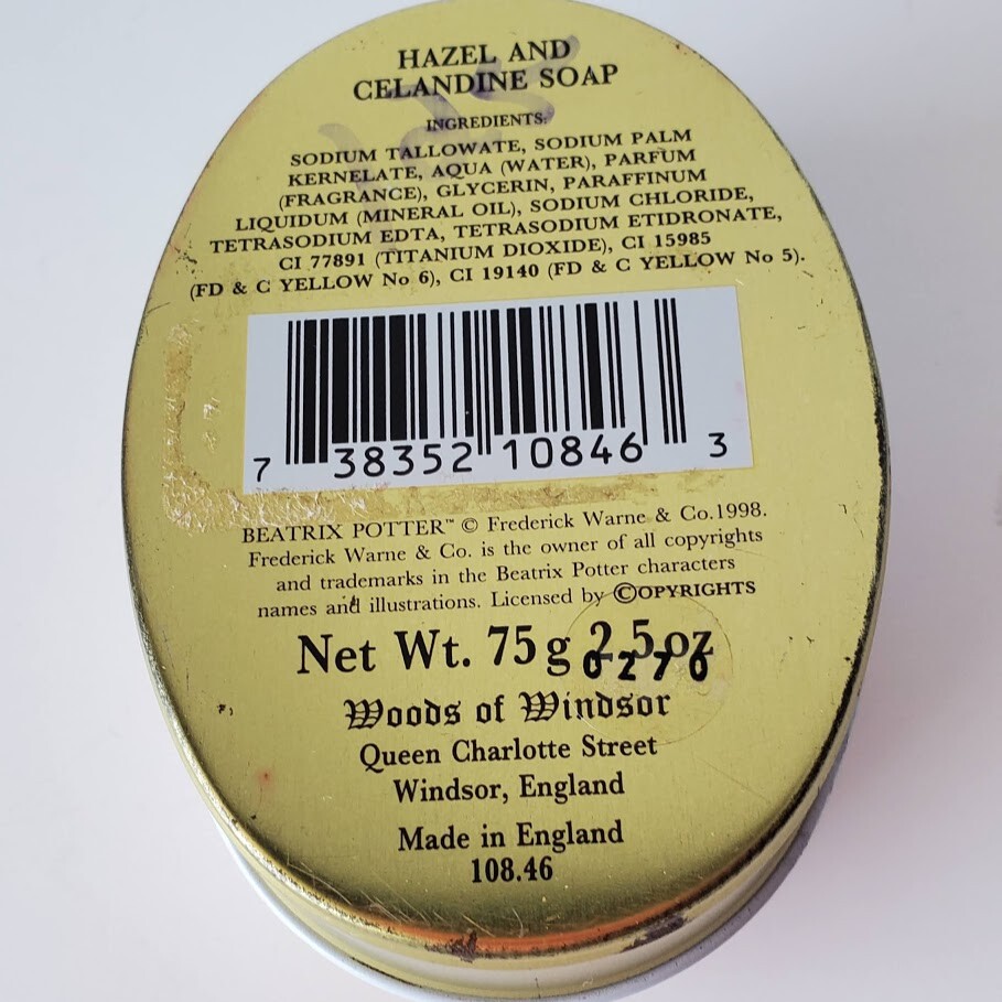 Woods of Windsor Squirrel Nutkin Hazel Celandine Soap Tin Beatrix Potter England
