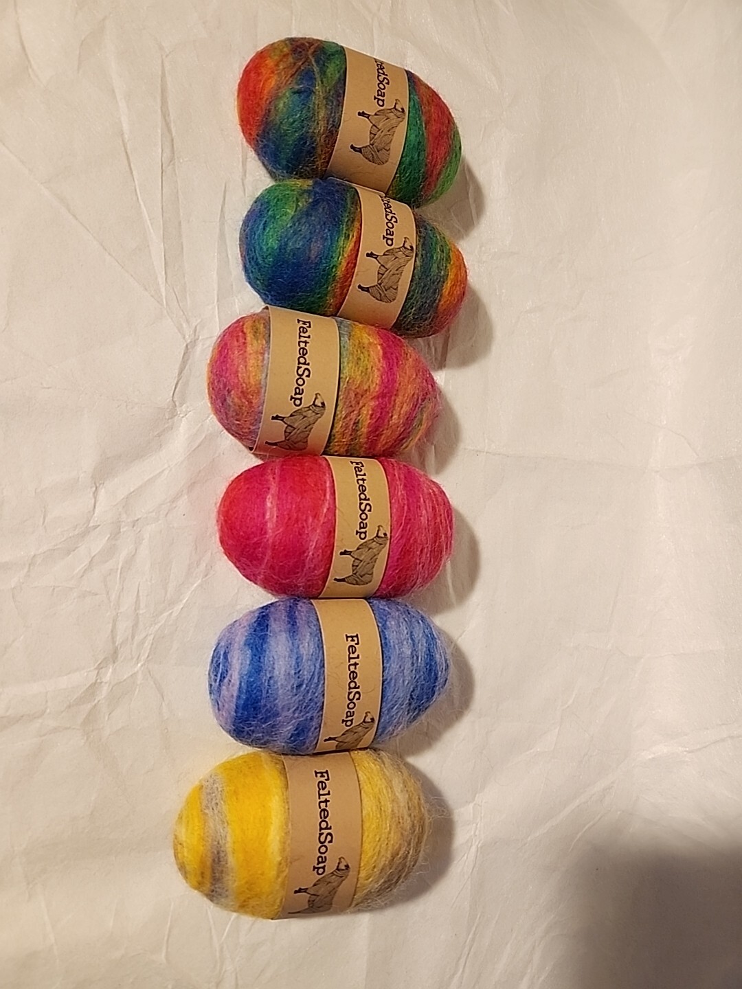 Felted Wool Exfoliating Soap Hand Made In USA Rainbow Multicolor Lot Of 6