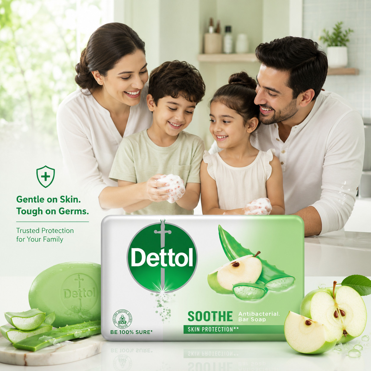 Pack of 12 Dettol Soothe Antibacterial Soap Bar 110g Aloe Vera Bath Soap