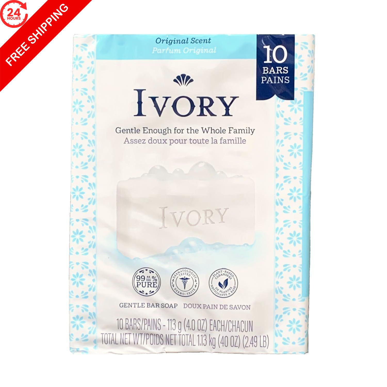 Ivory Original Bar Soap (10 Bars of 4 Oz Each), 4 Ounce (Pack 10), White