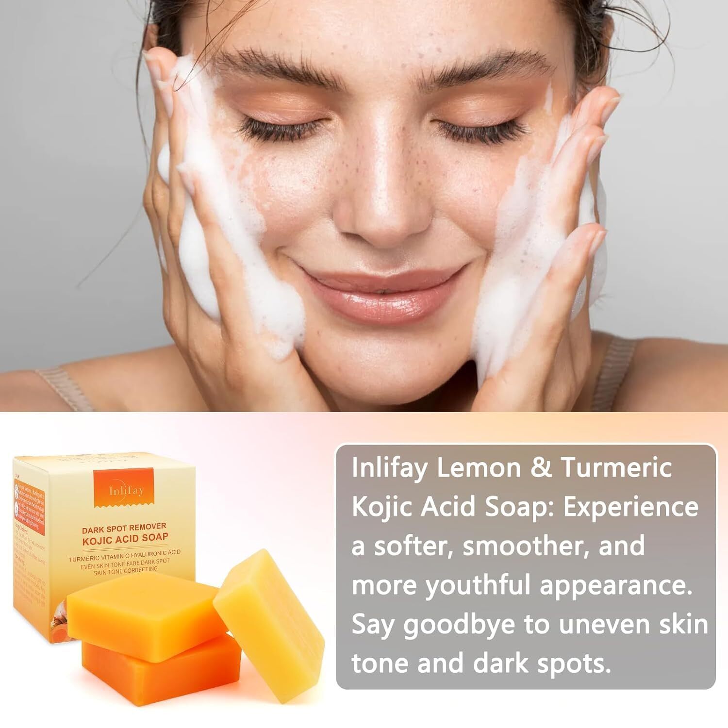 3Pcs Kojic Acid Soap Bar Dark Spot Remover with Turmeric Deep Cleansing