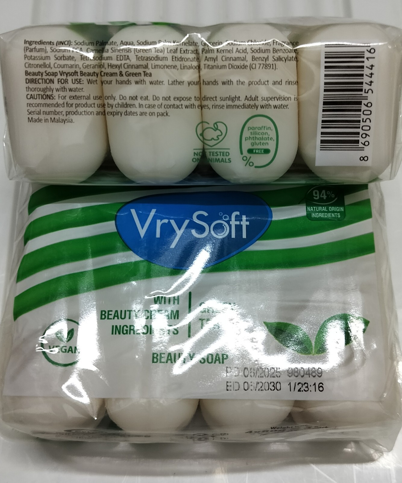 2 Packs VrySoft Beauty Soap Green Tea 4 Bars Each 8 Total VEGAN Natural