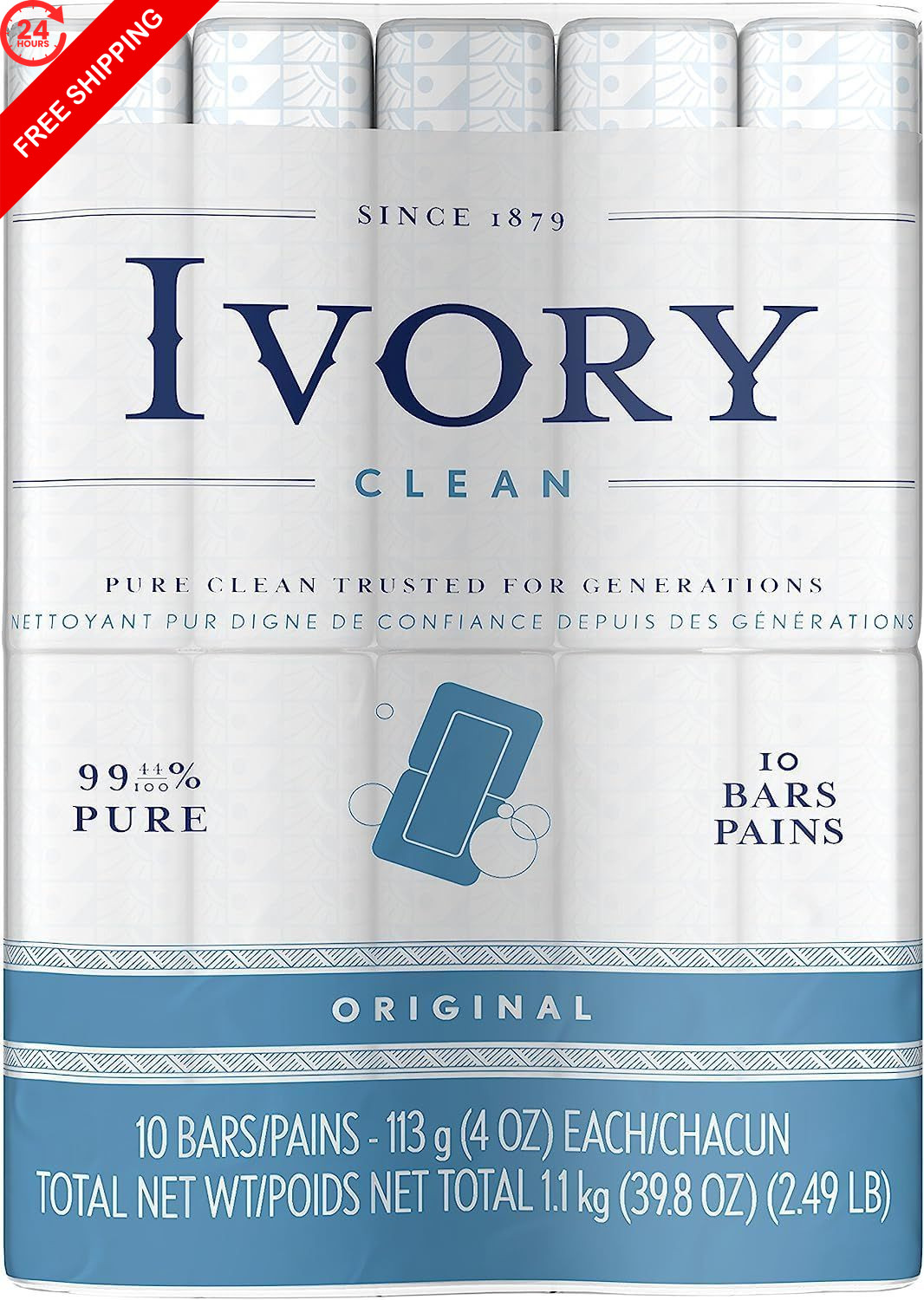 Ivory Gentle Bath Bar Soap, Designed for Whole 10 Ounce (Pack of 1), White