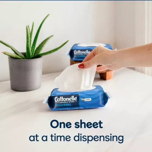 Cottonelle FreshFeel Flushable Wet Wipes for Adults and Kids, 8 Flip-Top Packs