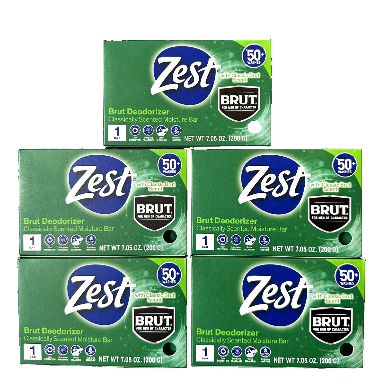 5x ZEST BRUT BARS DEODORIZER CLASSICALLY SCENTED MOISTURE SOAP BAR 50+ WASHES Ea