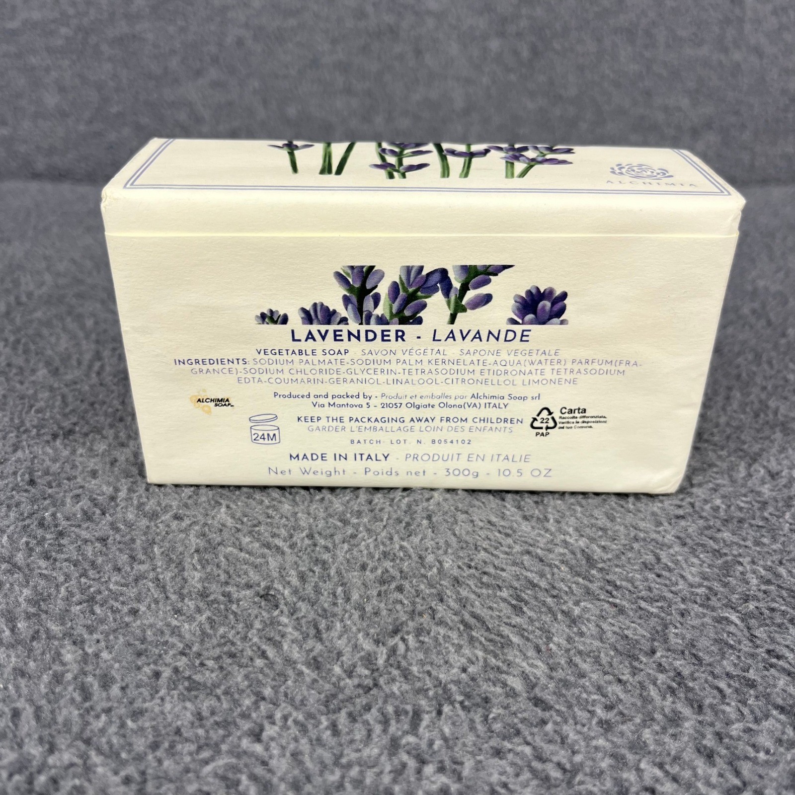 Alchimia Lavender Vegetable Soap Unisex 10.5 oz Purple Made in Italy Floral Bar