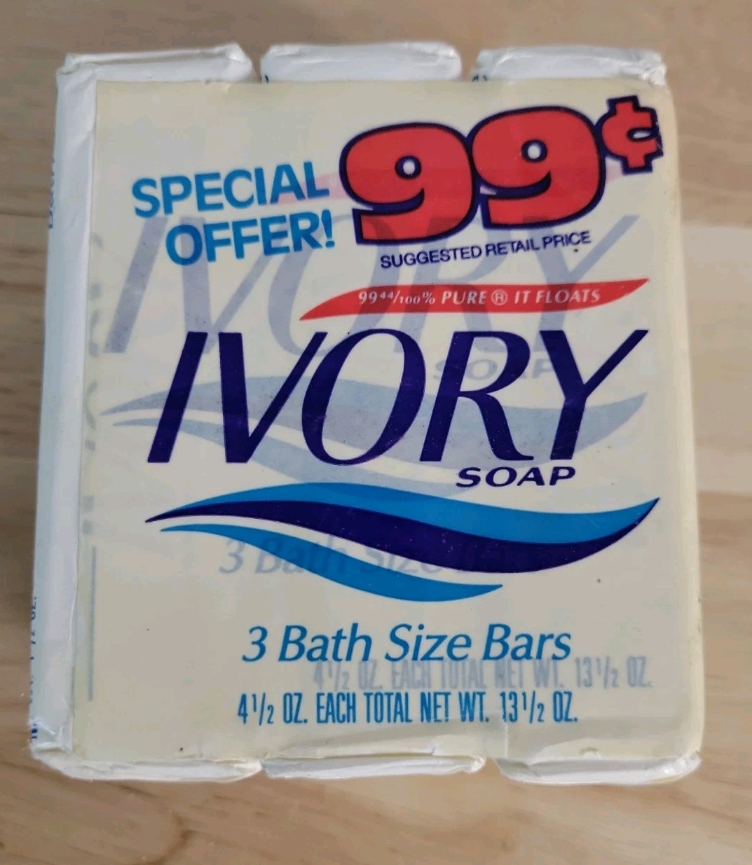 3 Bar Pack Vintage Ivory Soap Bars Bath Size 4.5 oz Each 99.44 % Pure It Floats