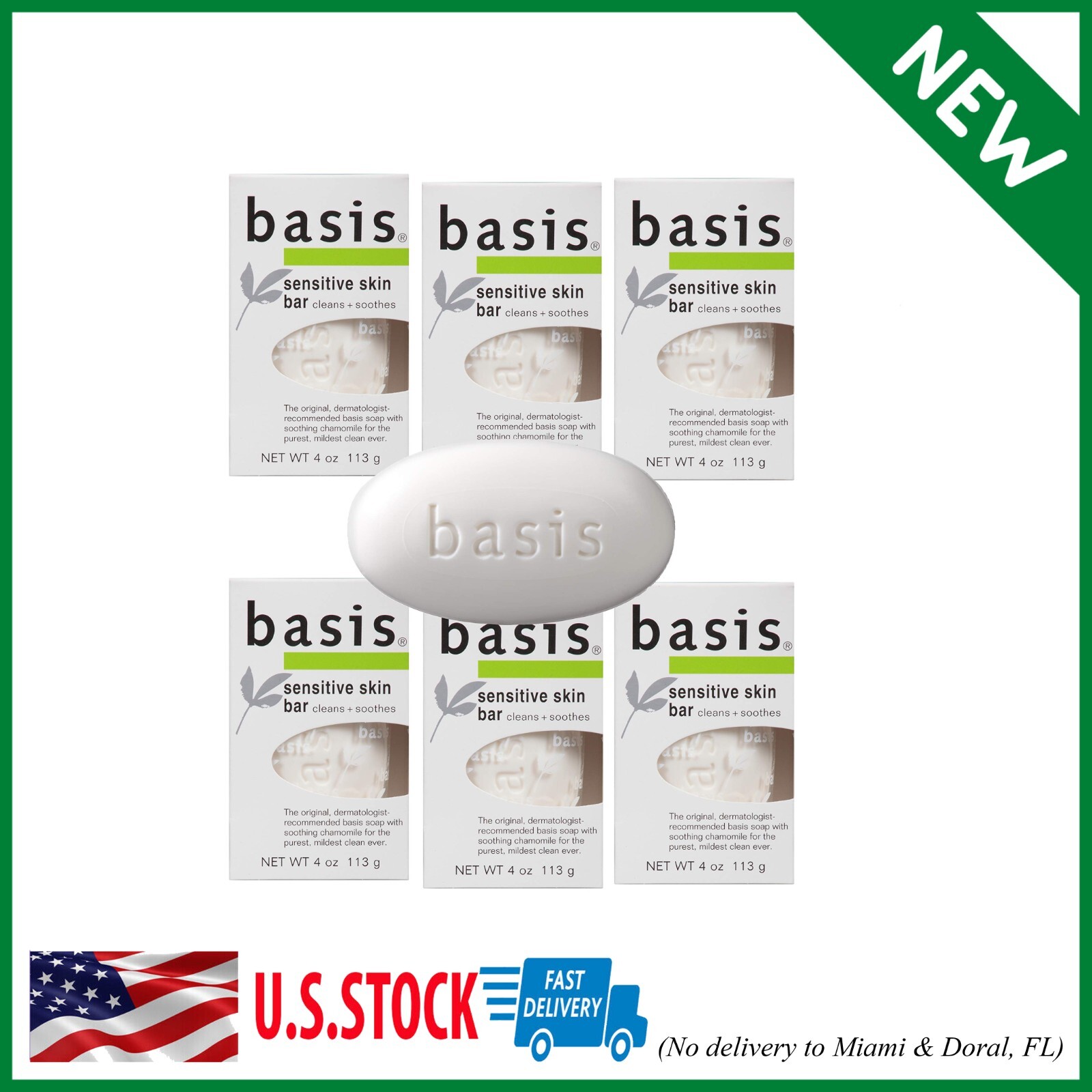 Basis Sensitive Skin Bar Soap – Cleans and Soothes Pack of 6