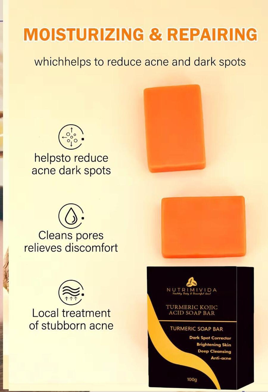 Turmeric Soap Skin Lightening Kojic Acid Soap 3 Big Bars x 100g (300g)🍃🍃🍃🍃🍃