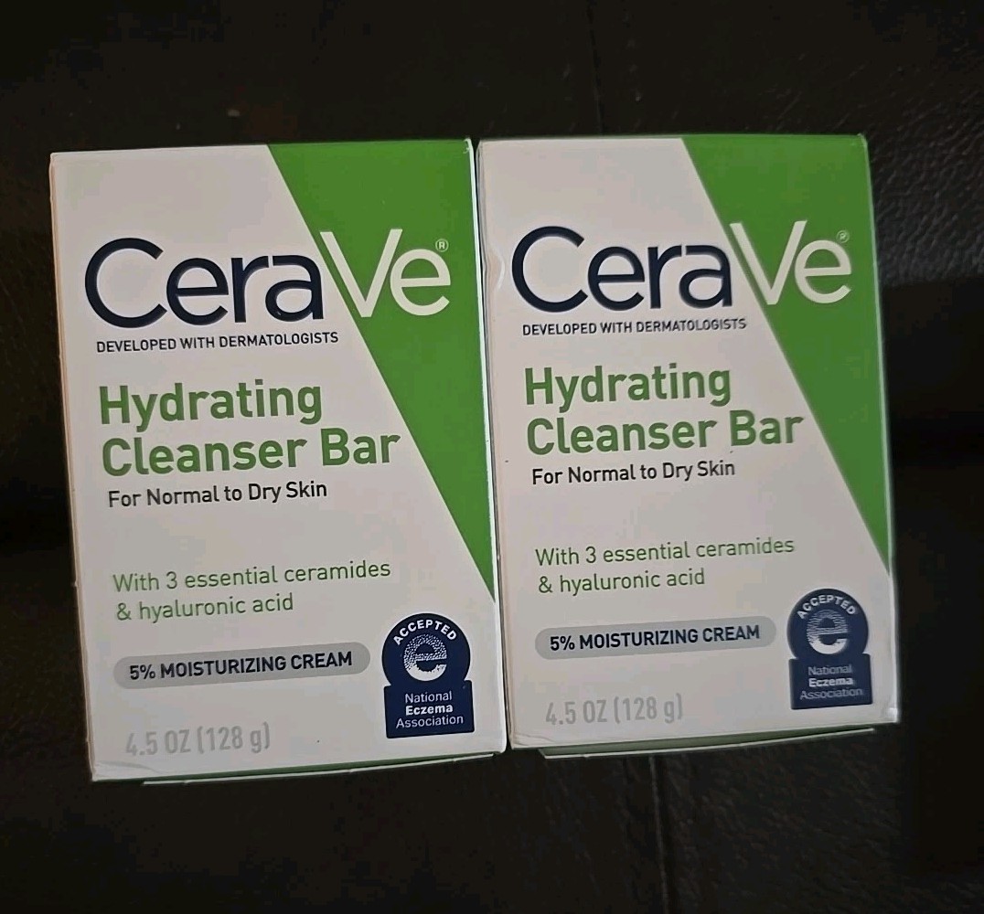 2 CeraVe Hydrating Cleanser Bar Normal Dry Skin Ceramides Hyaluronic Acid (L19)