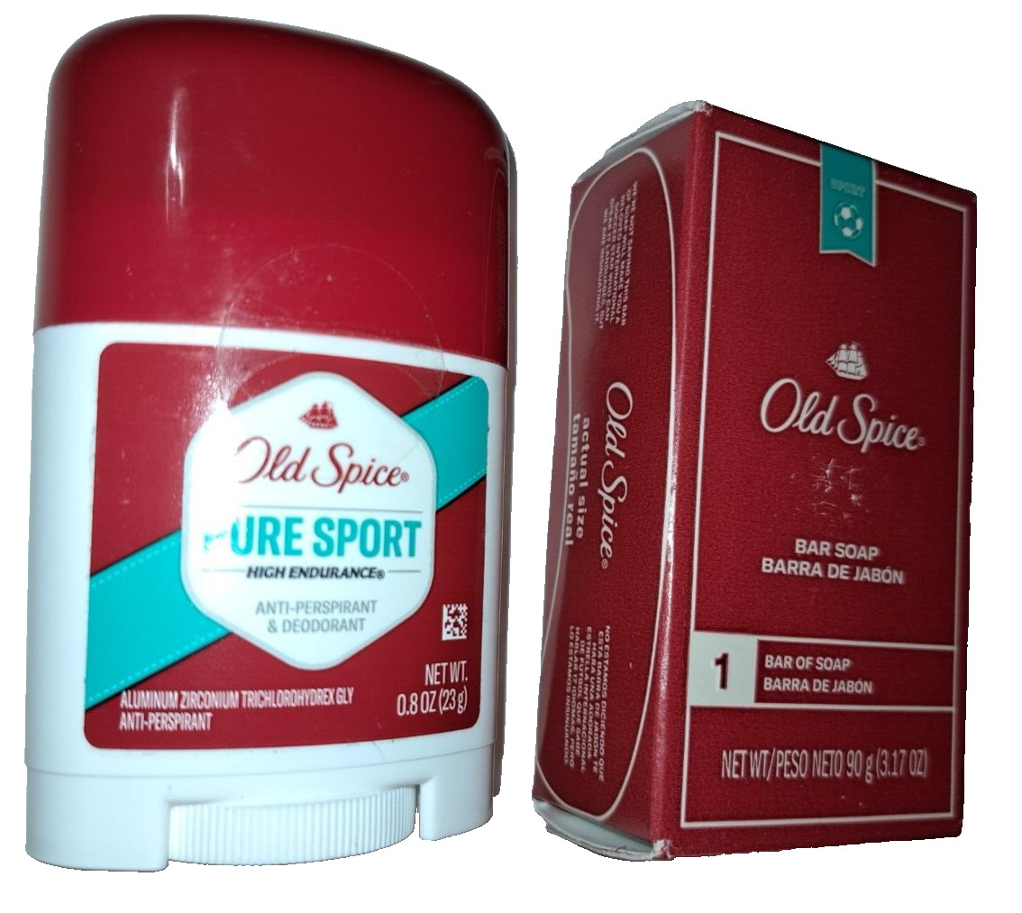 OLD SPICE Bar SOAP & Pure Sport High Endurance Anti-Perspirant Deodorant 0.8 oz