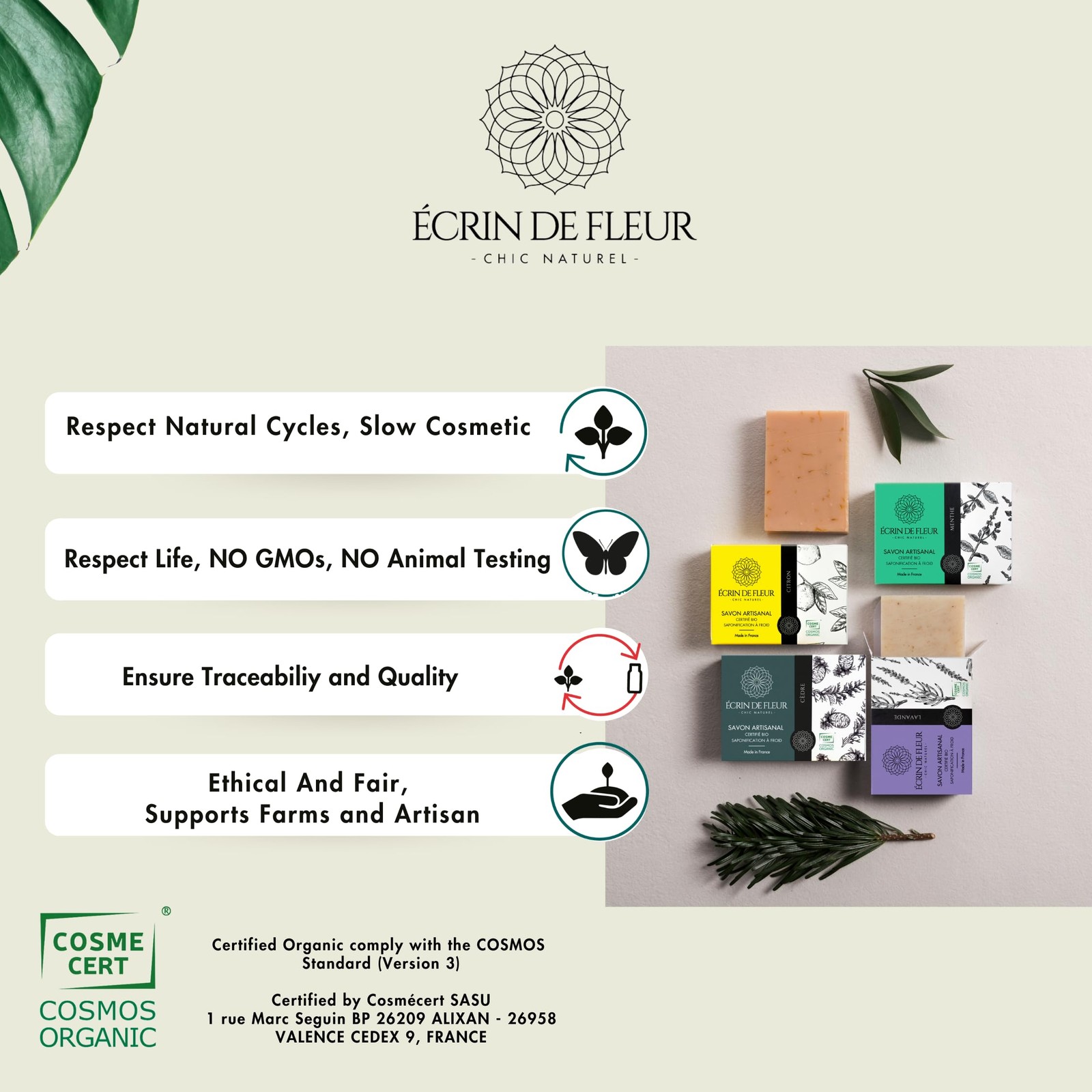 ÉCRIN DE FLEUR – Almond & Calendula Soap Bar, French 3.2 Ounce (Pack of 1)