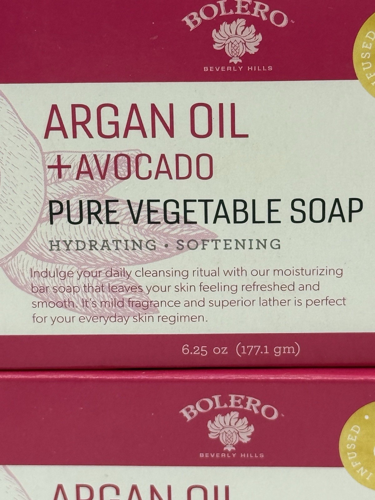 Bolero Pure Vegetable Soap Argan Oil Avocado Hydrating Softening Soap NEW x2
