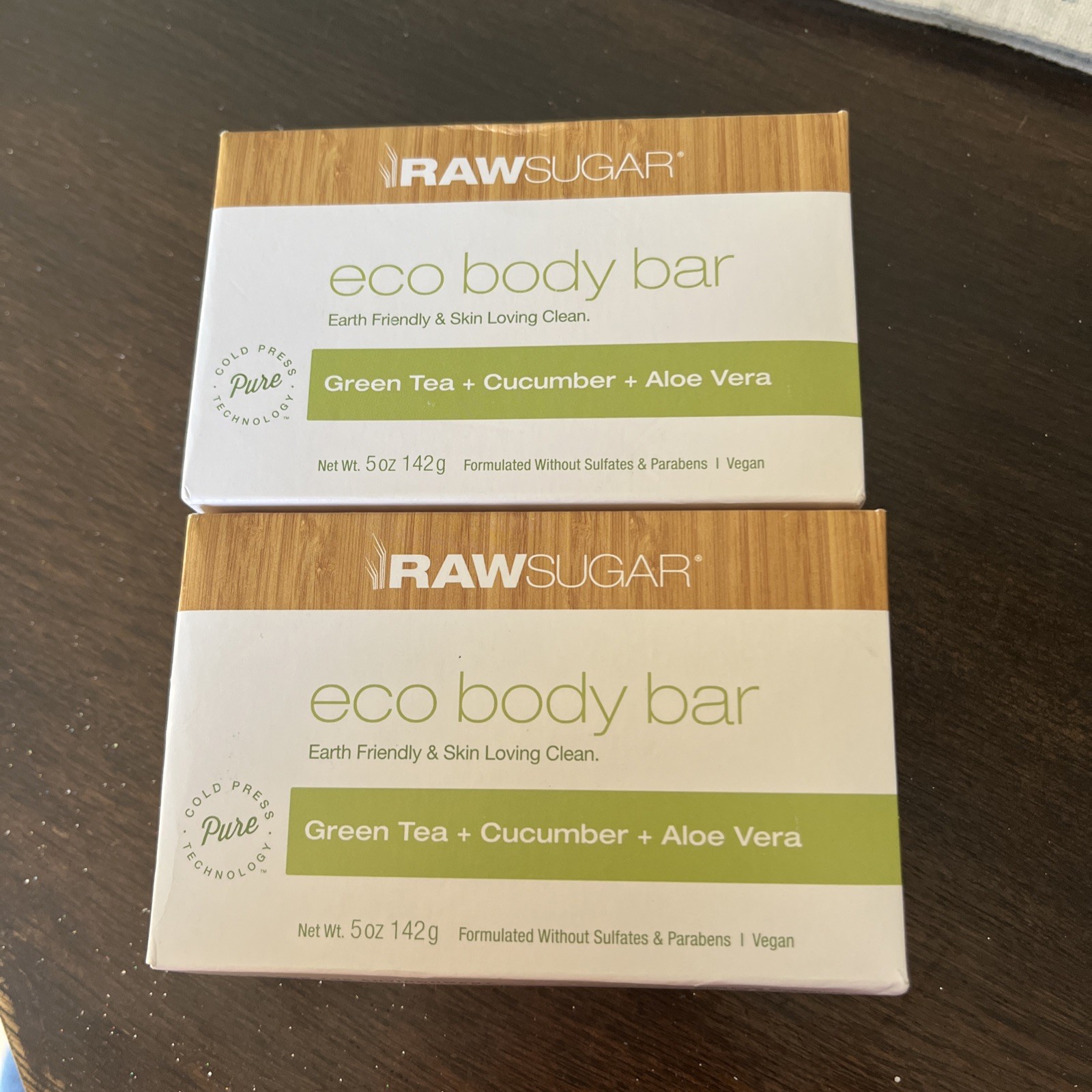 LOT OF 2 RAW SUGAR Eco Body Bar Green Tea, Cucumber & Aloe Vera, 5 oz. ea.,NEW