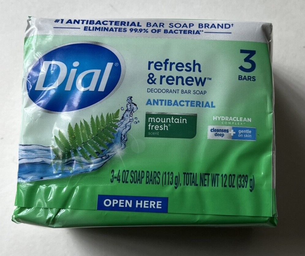 Dial Antibacterial Bar Soap-Refresh & Renew-Mountain Fresh 4 Ounce- 3 Bars