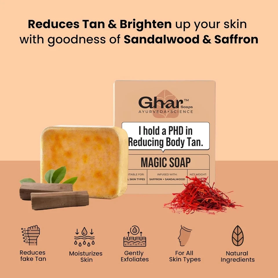 Ghar Magic Chandan & Kesar Bath Soap for Glowing skin & remove acne Pack 2 100gm