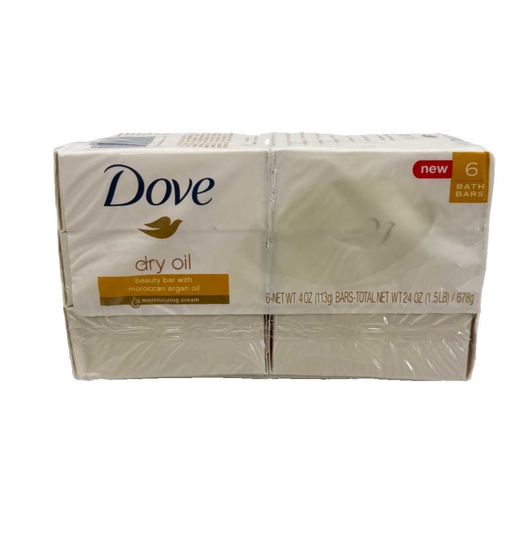 Dove Dry Oil Beauty Bars W/ Moroccan Argan Oil 4 oz (6 Pack) NEW OLD STOCK