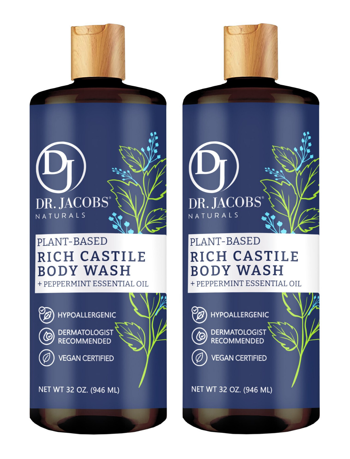 Dr Jacobs Naturals 32oz Peppermint Castile Body Wash Soap Plant-Based