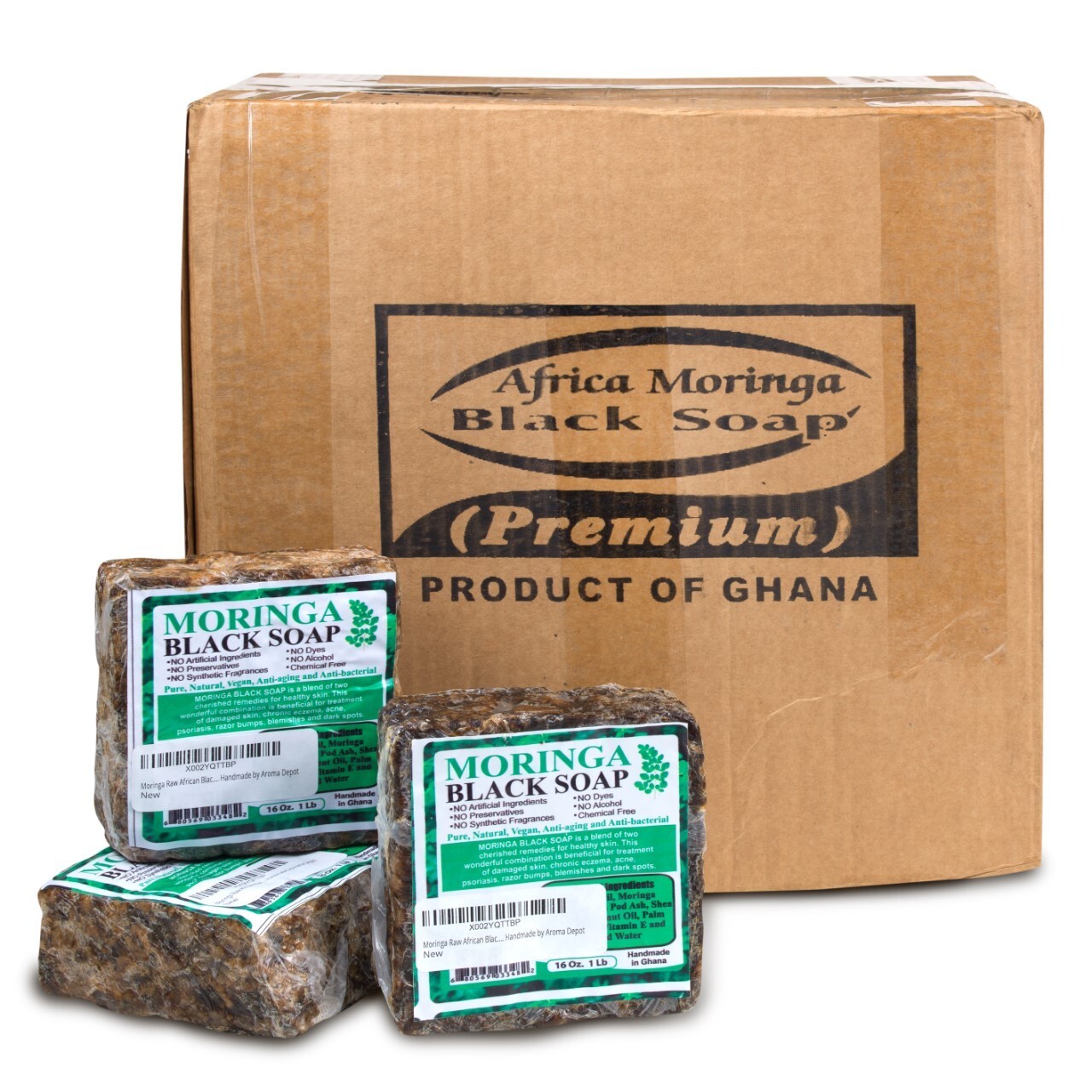 1 lb. MORINGA Black Soap Vegan Organic Unrefined 100% Natural Anti Acne/Fungus