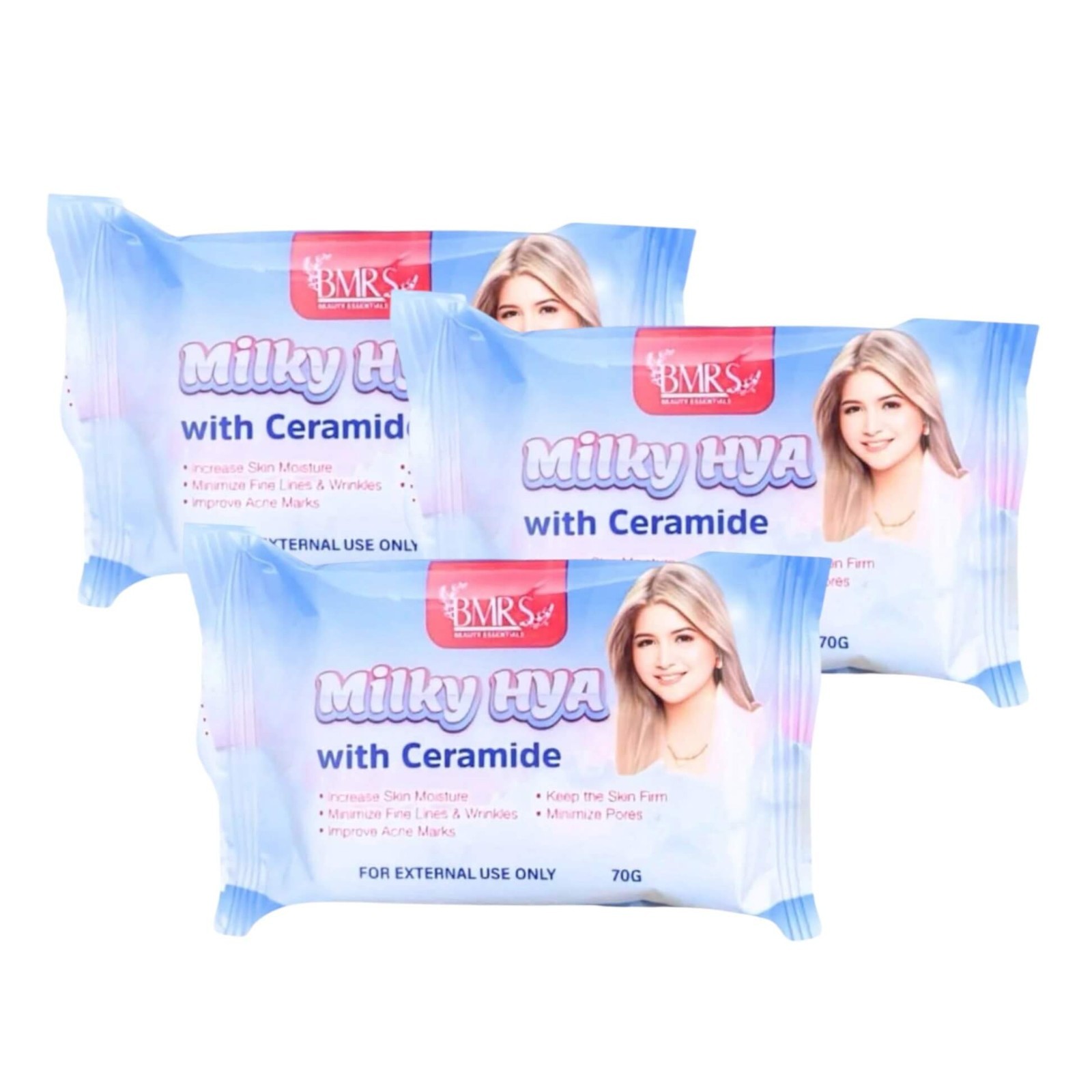 3 Bars BMRS Beauty Essentials Milky HYA with Ceramide Soap, 70g each