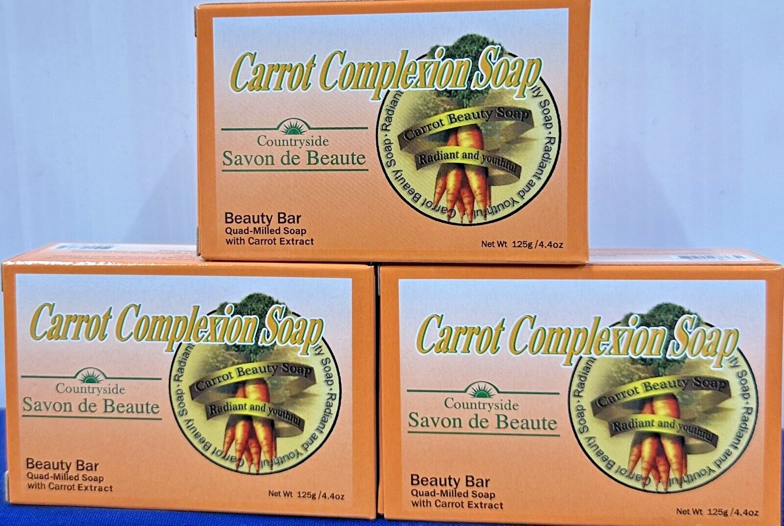 3-PACKS CARROT COMPLEXION SOAP BEAUTY BAR WITH CARROT OIL 4oz / 125g (each)