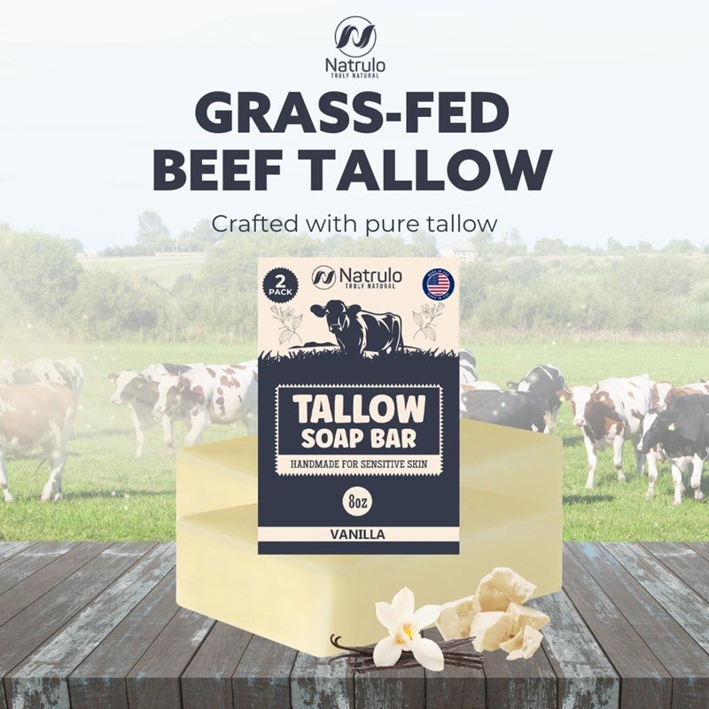 Grass Fed Beef Tallow Soap Bar All Natural for Eczema Dry Sensitive Skin 2 Pack
