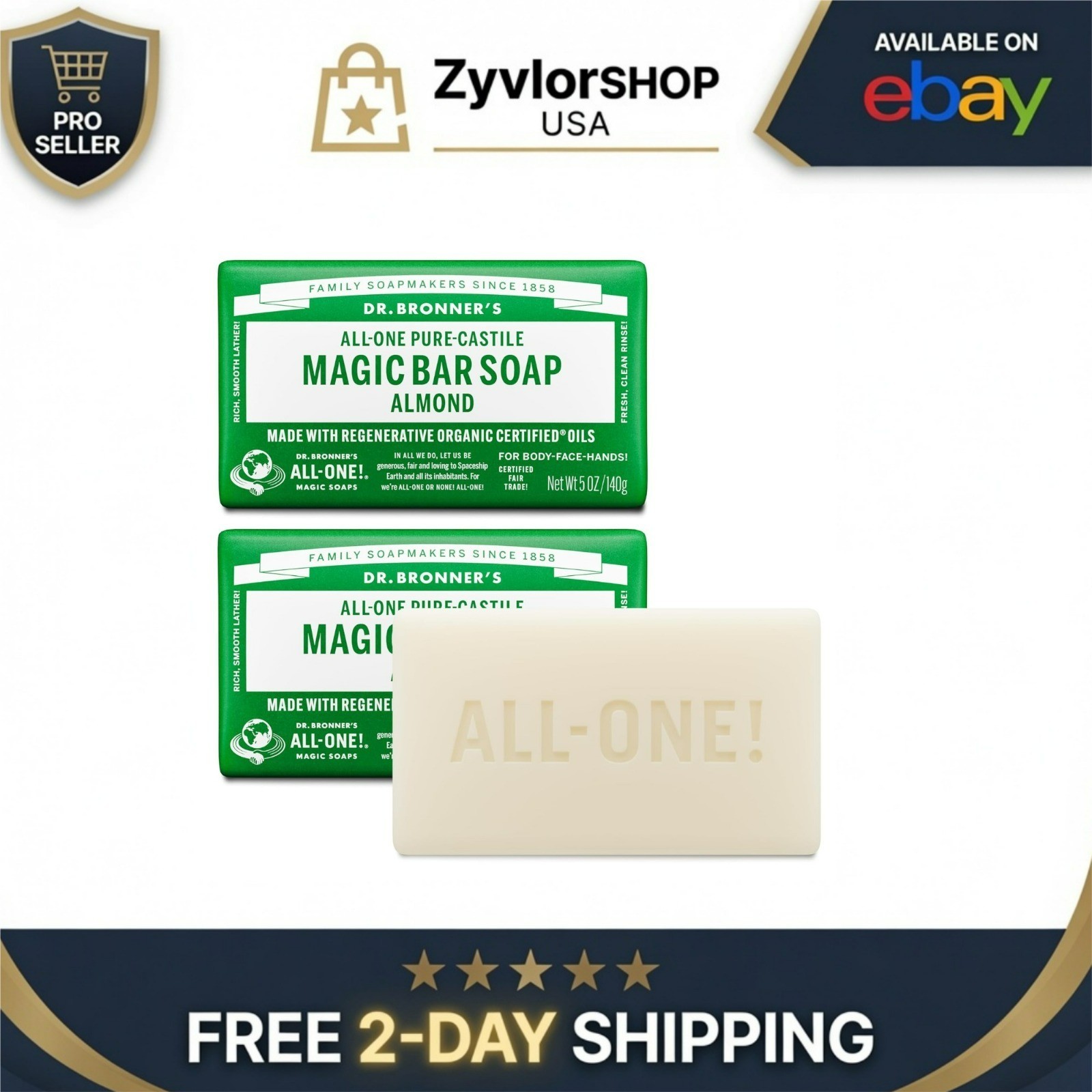 Dr. Bronner’s Pure-Castile Magic Bar Soap – Almond – 2 Pack – 5 oz