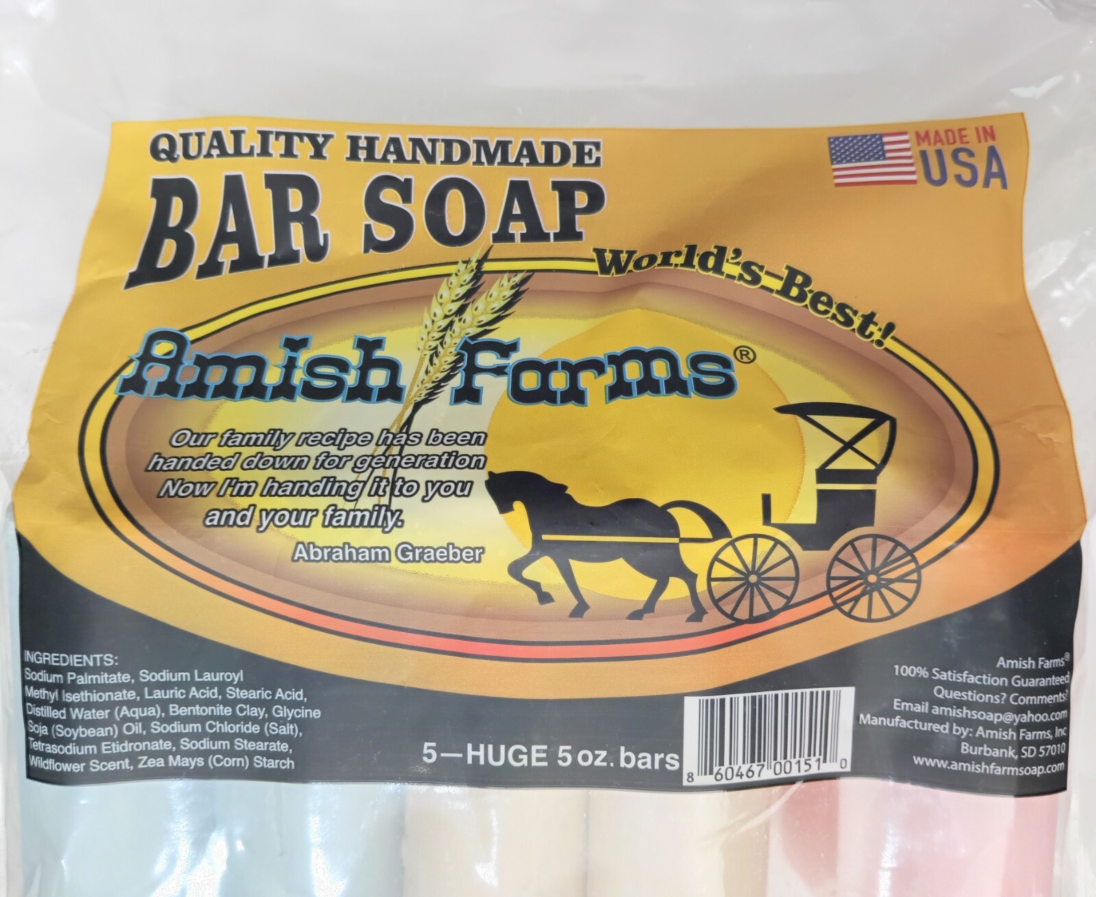 Amish Farms Handmade Huge Random Color Soap with Light Fragrance 5 ( 5oz ) Bars