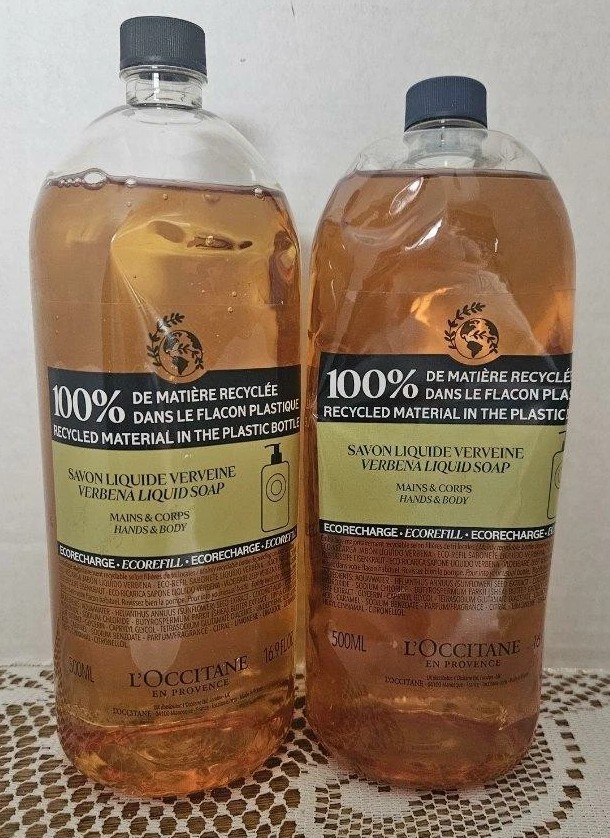 L’OCCITANE Shea VERBANA LIquid Soap REFILL Hand & Body 16.9 fl oz Ea. X 2 France