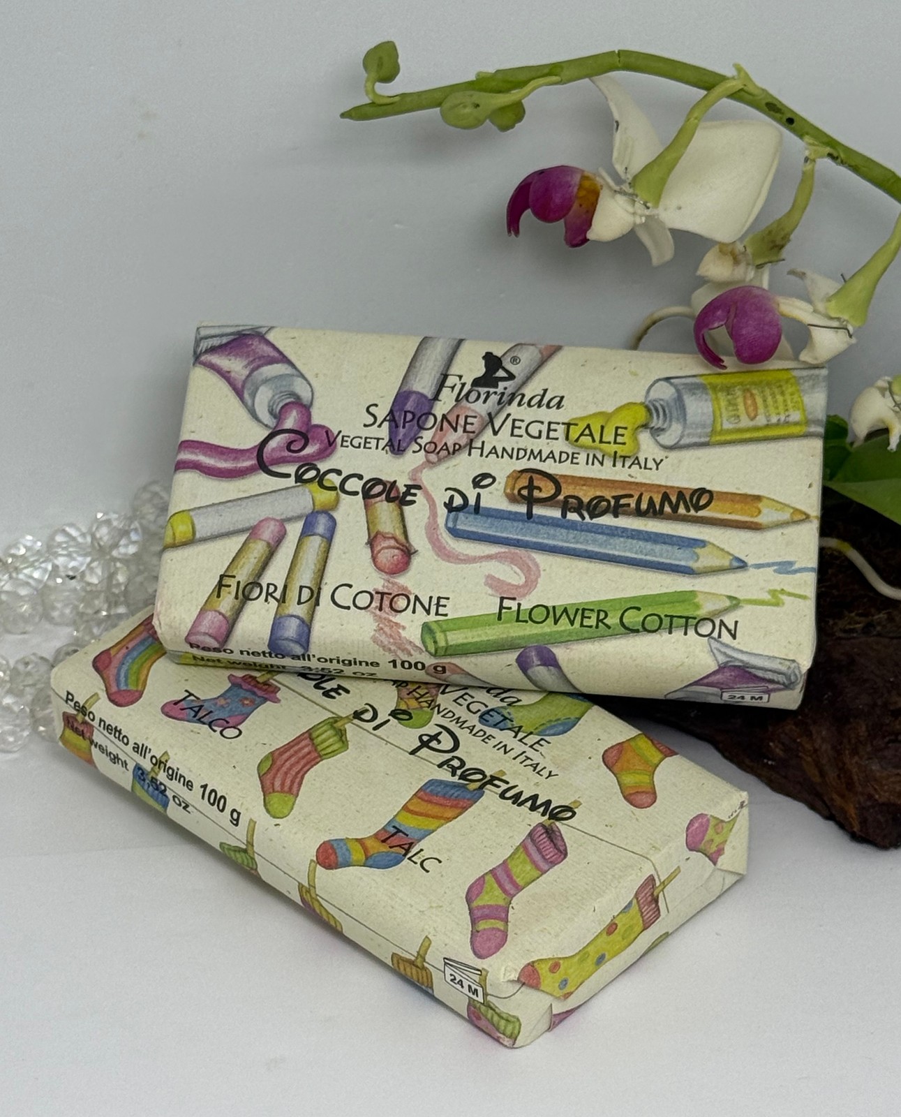 2x Florinda Vegetable Perfumed Bath Soap – Talc & Flower Cotton – 3.52 oz – New