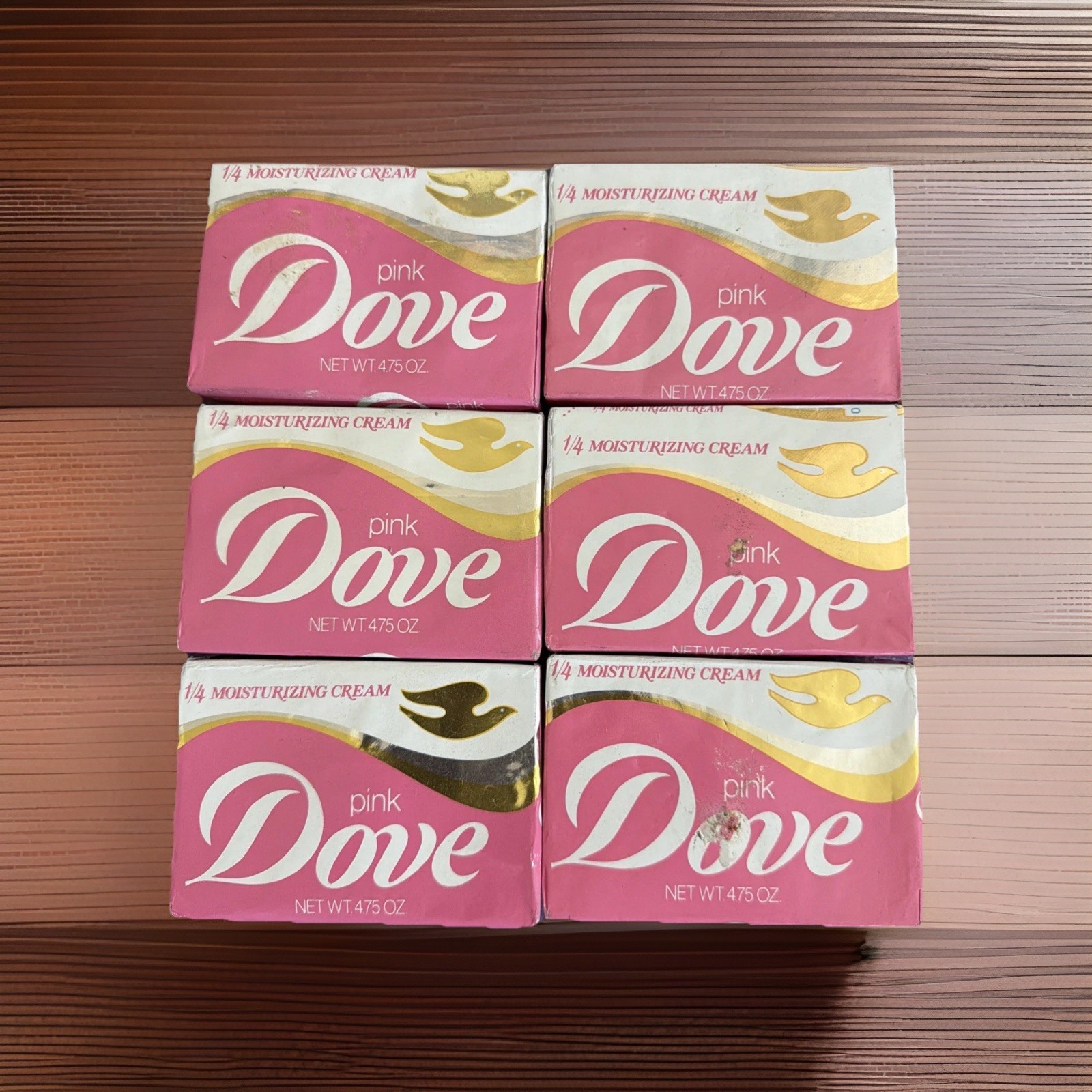 NEW (6) DOVE BEAUTY PINK VINTAGE NOS 1/4 MOISTURIZING CREAM BAR SOAP 4.75oz 90s