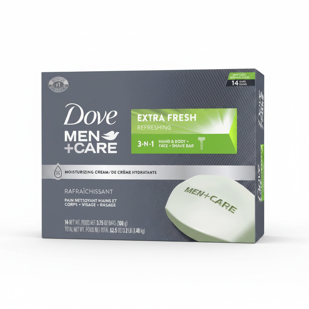DOVE MEN + CARE Bar 3 in 1 Cleanser for Body Face and Shaving 3.75 oz 14 Bars