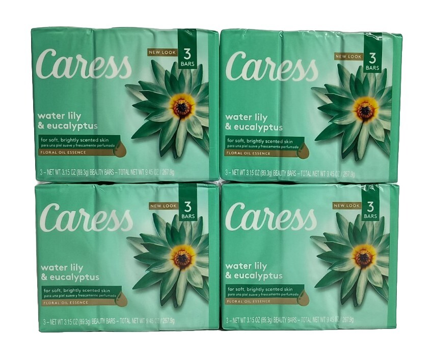 12 Bars Caress Water Lily & Eucalyptus Beauty Bar Soap 3.15 Oz. Each