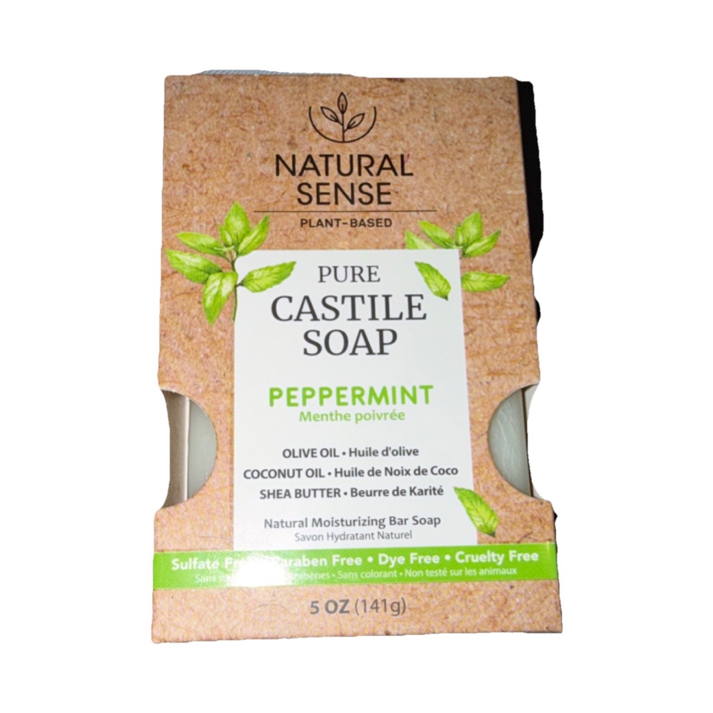 Pack 3 Natural Sense Pure Castile Soap Peppermint Plant-Based Bar Soap 5 oz 141g