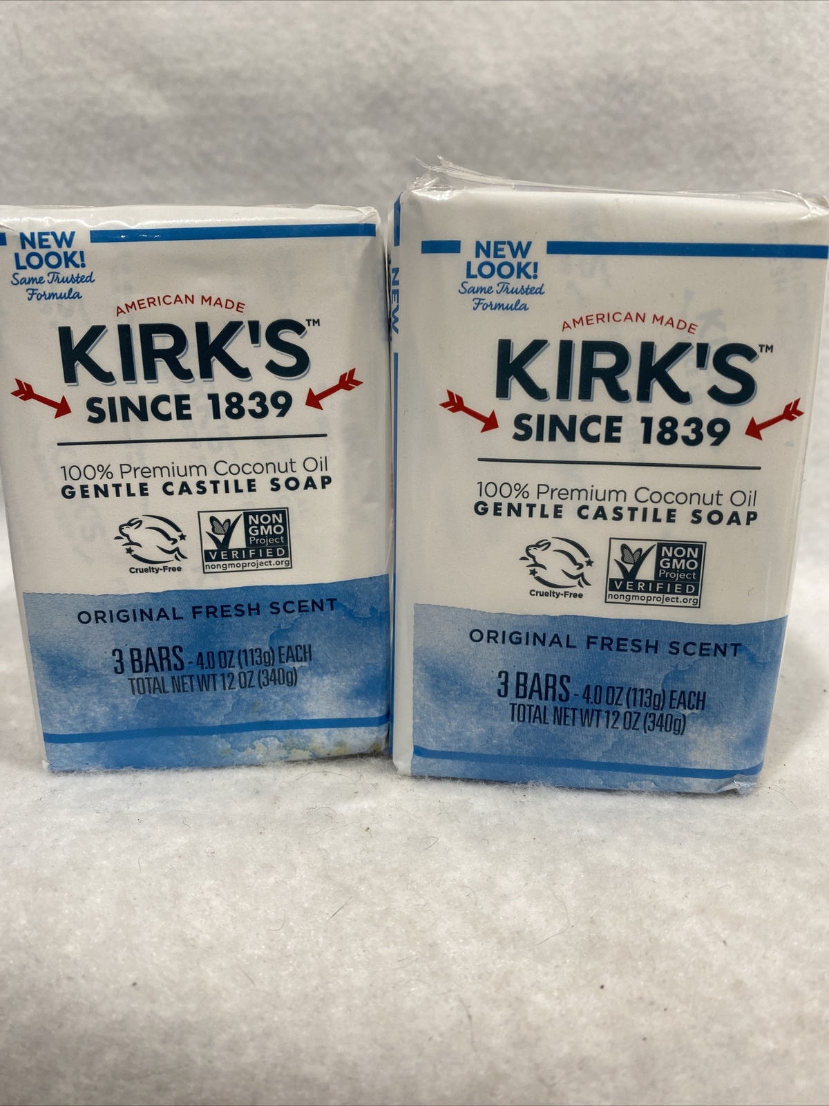Lot 2 Kirk’s Premium Coconut Oil Gentle Castile Soap Original Fresh Scent 3 Bars