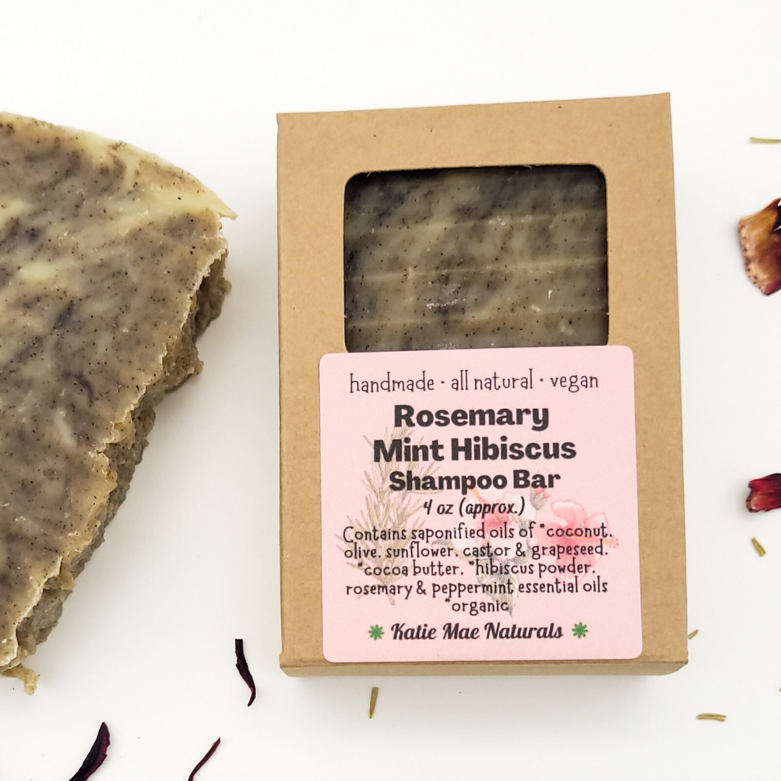 Vegan Shampoo Bar Rosemary Mint Hibiscus Handmade Zero Waste Natural Soap