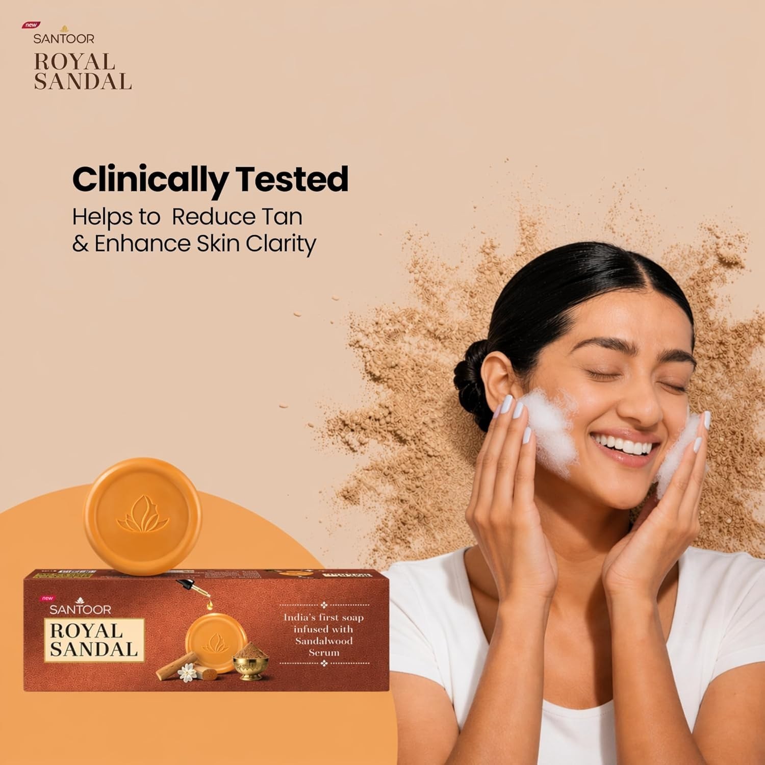 Santoor Royal Sandal Soap | Infused with Sandalwood Serum | 150g x 3 Soaps