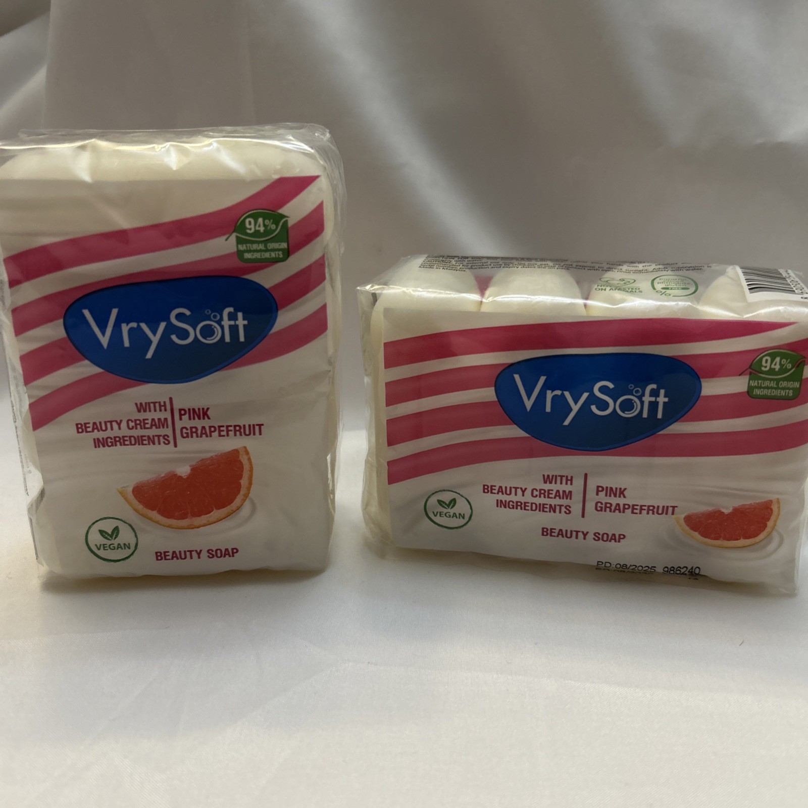 2 Packs VrySoft Beauty Soap Pink Grapefruit 4 Bars Each 8 Total Vegan Natural