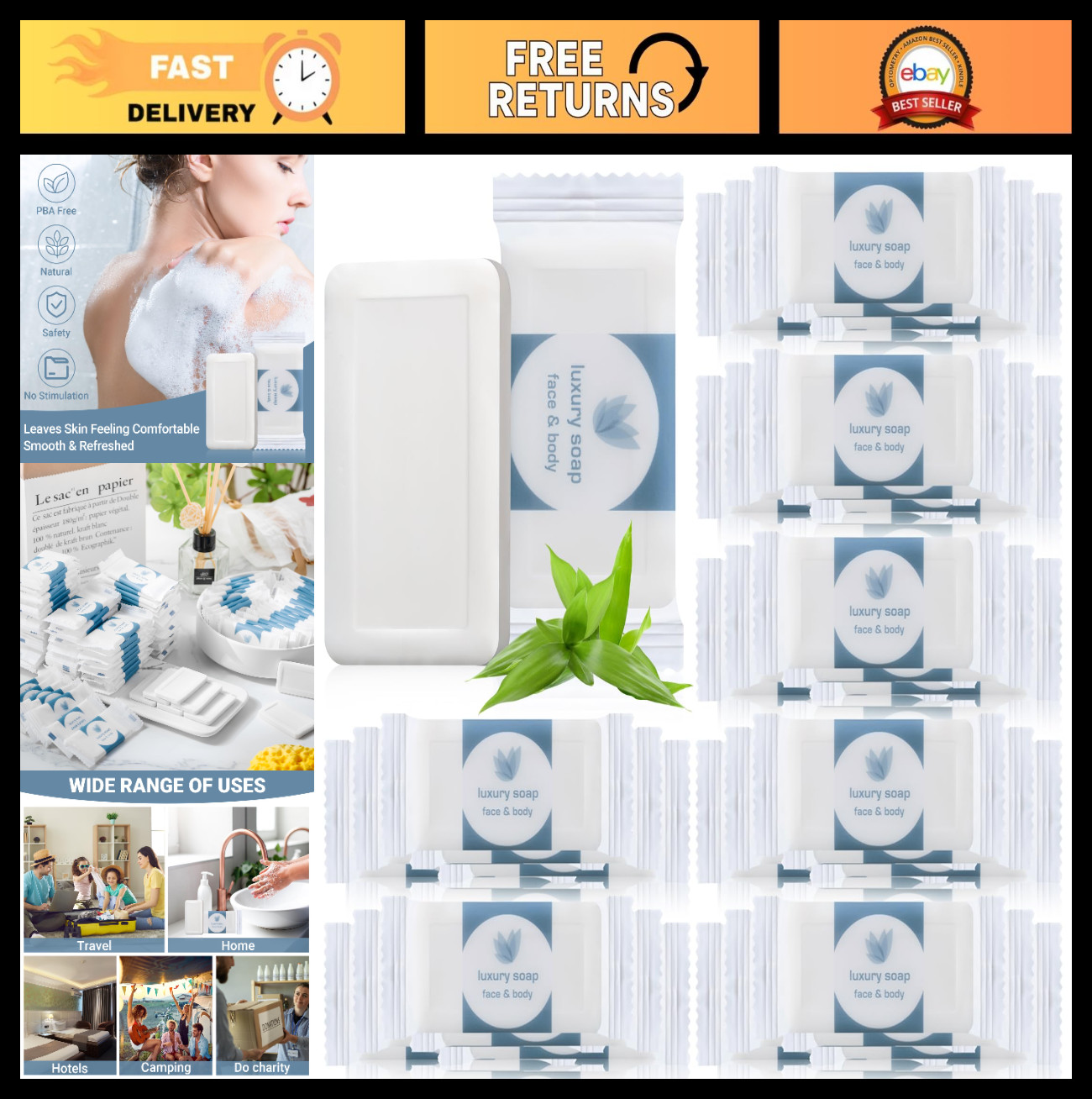 200 Pcs Mini Bar Soap Bulk – 0.35oz Individually Wrapped Travel Size Hotel Toile
