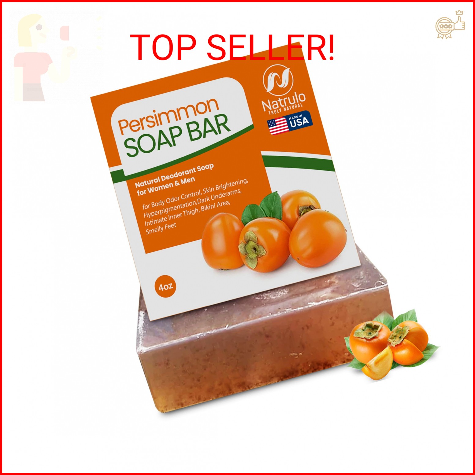 Natrulo Persimmon Soap Bar for Body Odor Control – Purifying Deodorizing Body Wa