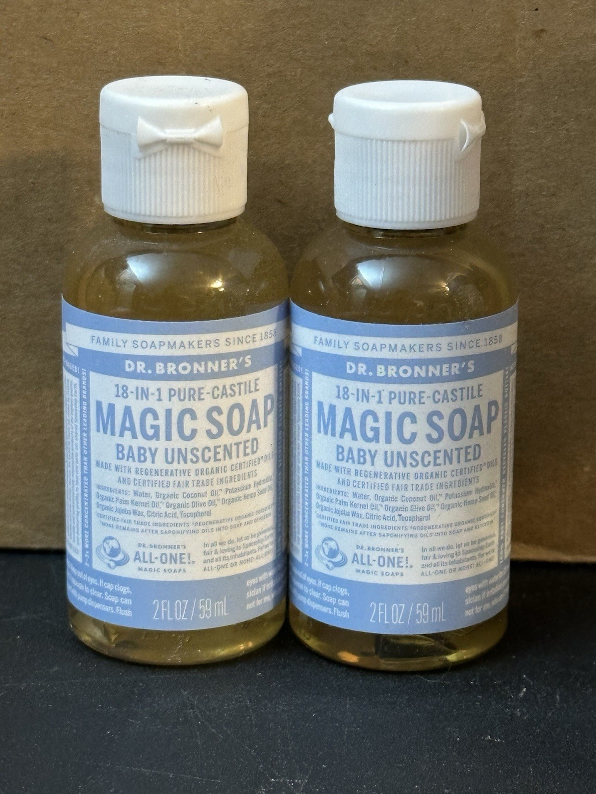 2x Dr. Bronner’s 18-in-1 Hemp Baby Unscented Pure Castile Soap 2 fl oz Organic